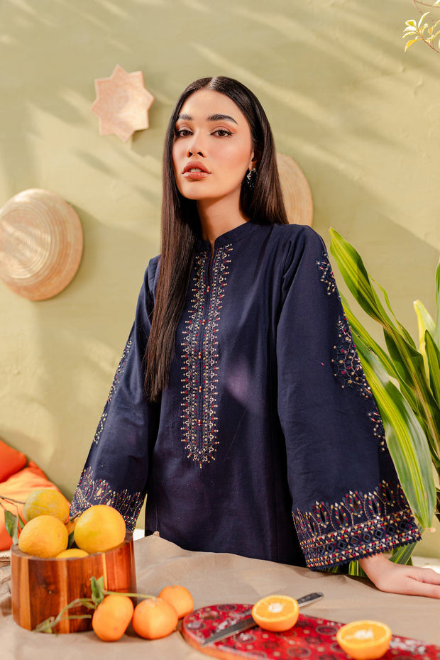 Best Selling - Ash - 2Pc Embroidered Dress Dark Blue