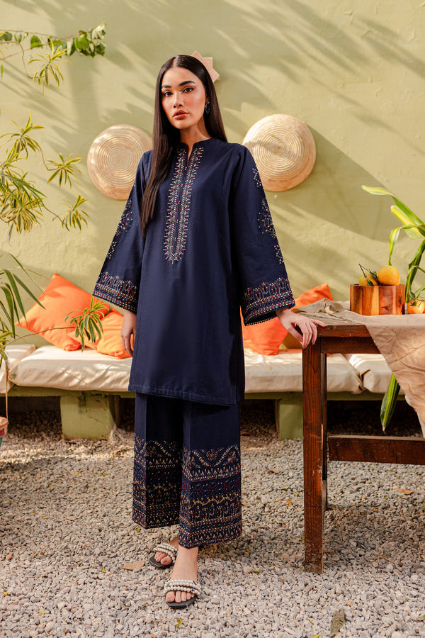 Winter - Best Selling - Ash - 2Pc Embroidered Dress Dark Blue