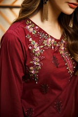 Winter - Best Selling - Mulberry - 2Pc Embroidered Dress