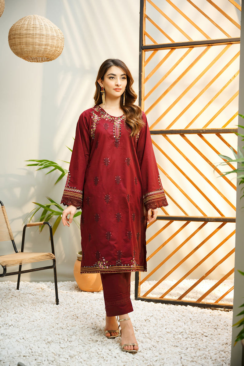 Winter - Best Selling - Mulberry - 2Pc Embroidered Dress