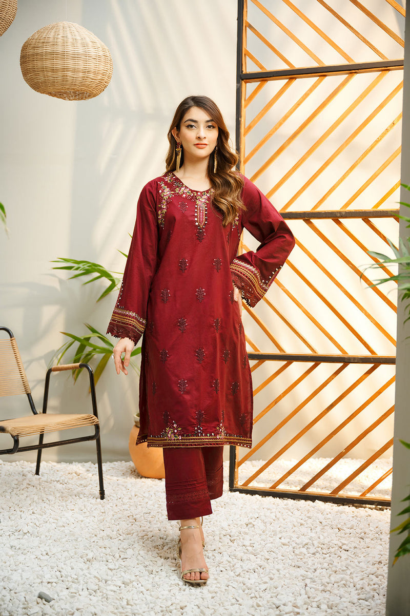 Winter - Best Selling - Mulberry - 2Pc Embroidered Dress