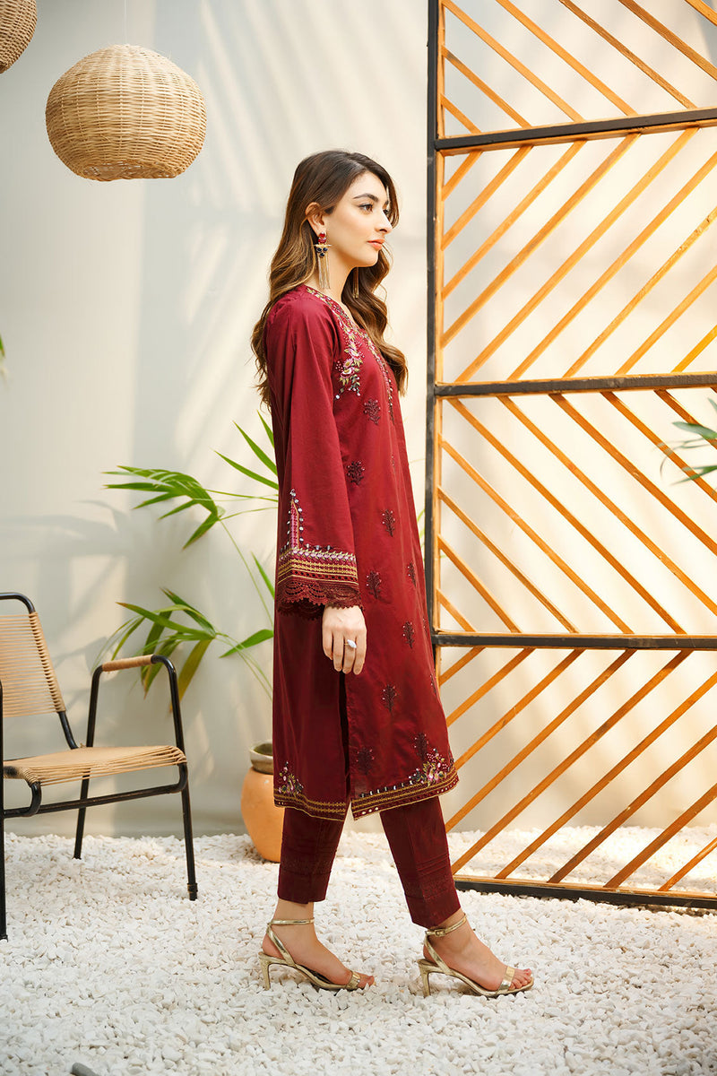 Winter - Best Selling - Mulberry - 2Pc Embroidered Dress