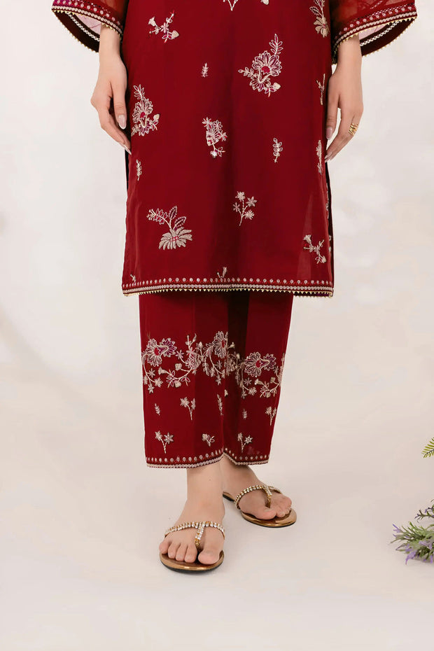 Winter - Best Selling - Red Blood - 2Pc Embroidered Dress