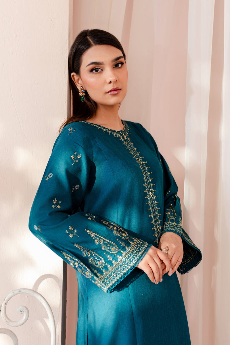 Winter - Best Selling - Teal Dust - Stitched 2Pc Embroidered Dress