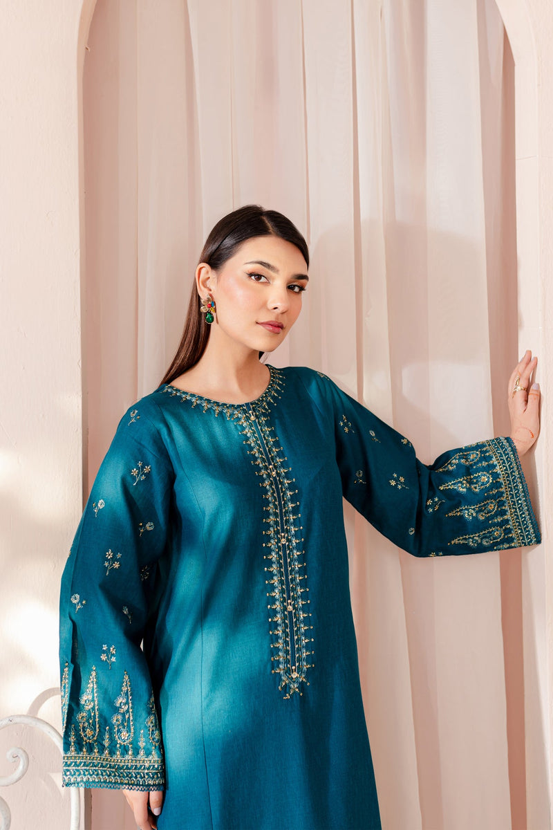 Winter - Best Selling - Teal Dust - Stitched 2Pc Embroidered Dress