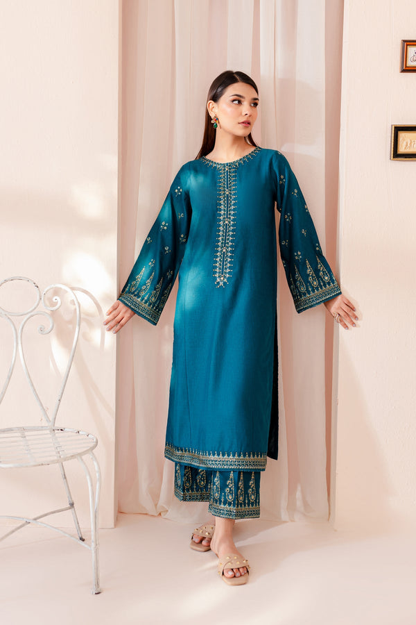 Winter - Best Selling - Teal Dust - Stitched 2Pc Embroidered Dress