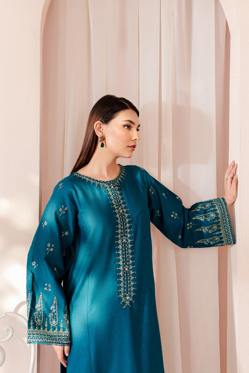 Winter - Best Selling - Teal Dust - Stitched 2Pc Embroidered Dress