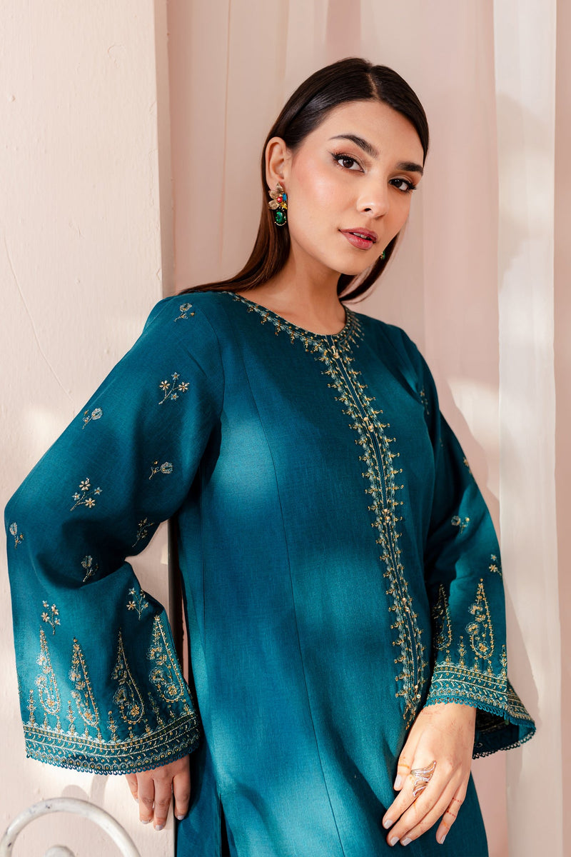 Winter - Best Selling - Teal Dust - Stitched 2Pc Embroidered Dress