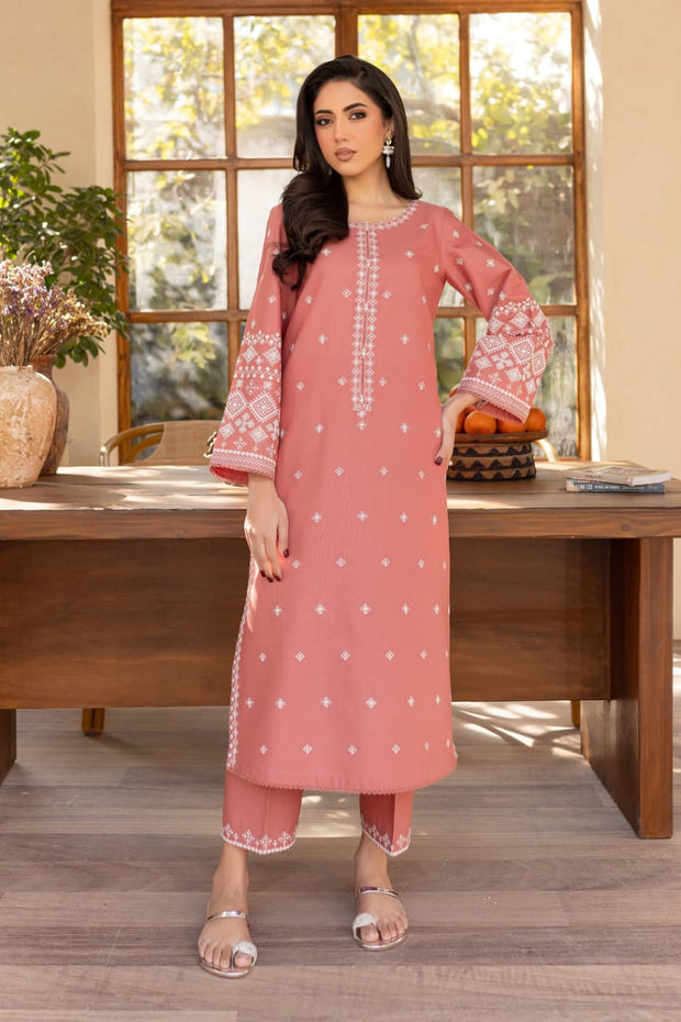 Limited Stock - Hot Seller - Coral Jasper - 2Pc Embroidered Dress