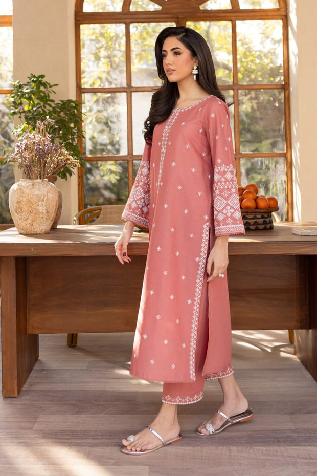 Limited Stock - Hot Seller - Coral Jasper - 2Pc Embroidered Dress