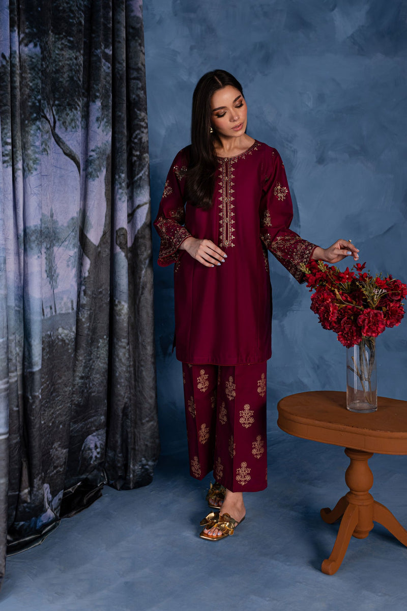 Winter - Best Selling - Cherry Charm - 2Pc Embroidered Dress